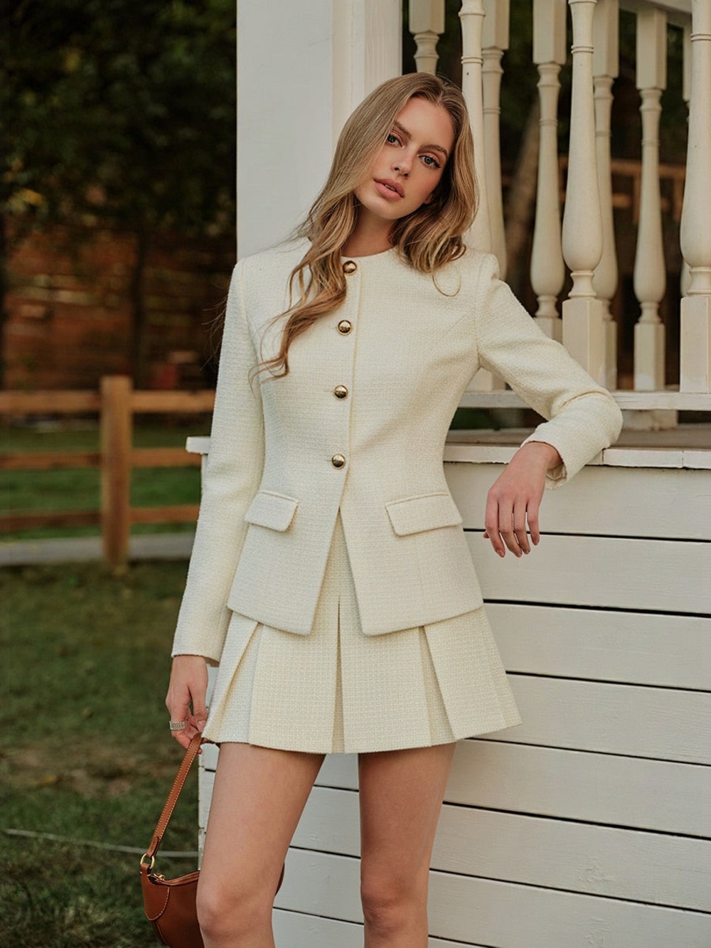 Commense Metal Button Tweed Blazer